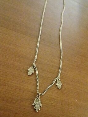 Gold Toned Hamsa Hand Pendant Necklace - Child Size
